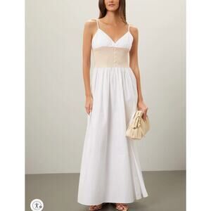 NAADAM White Fit Flare Maxi Dress SMALL Cottage Romantic Sundress Vacation $325